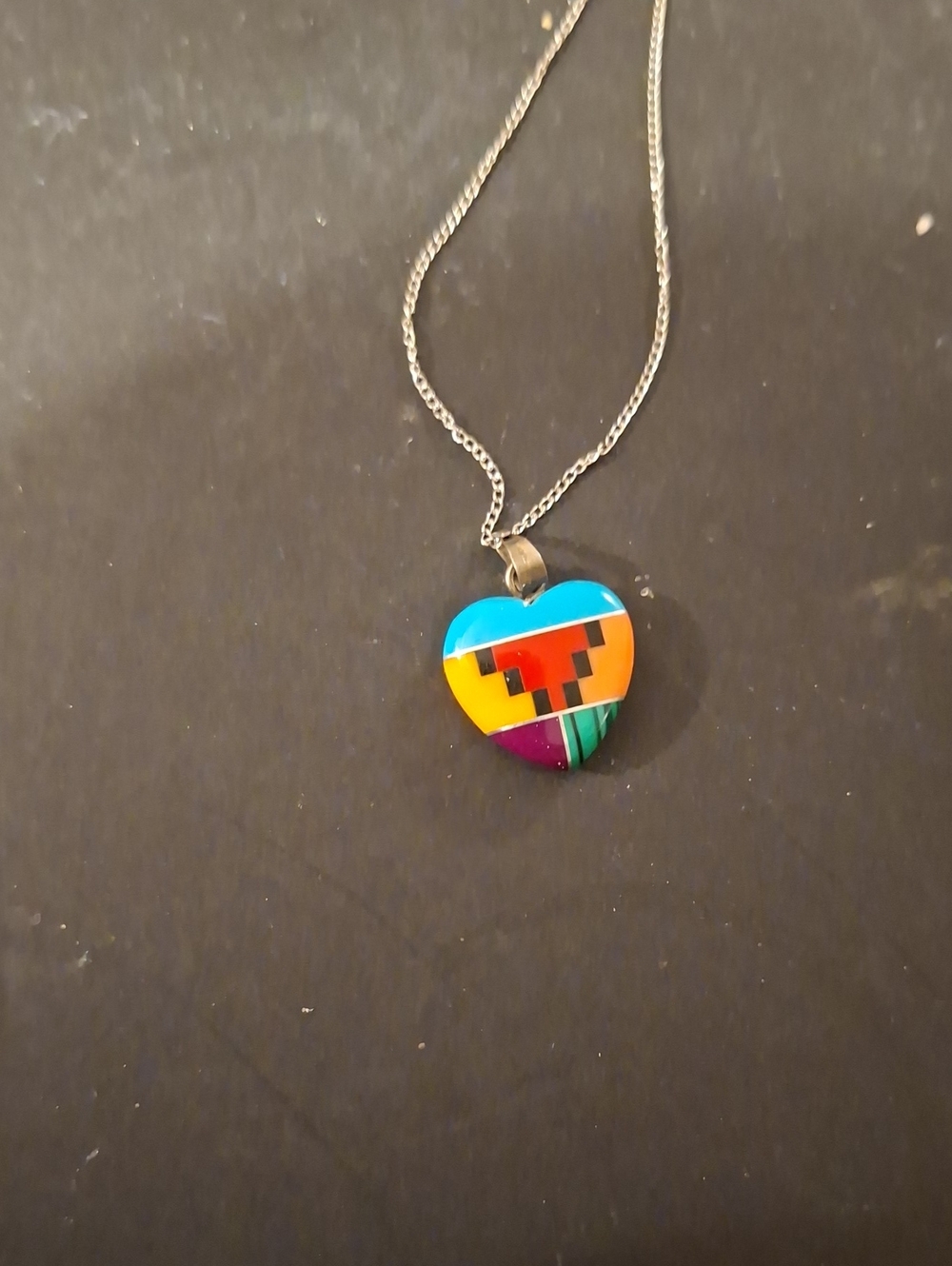 Vintage Zuni Heart Inlaid Pendant
